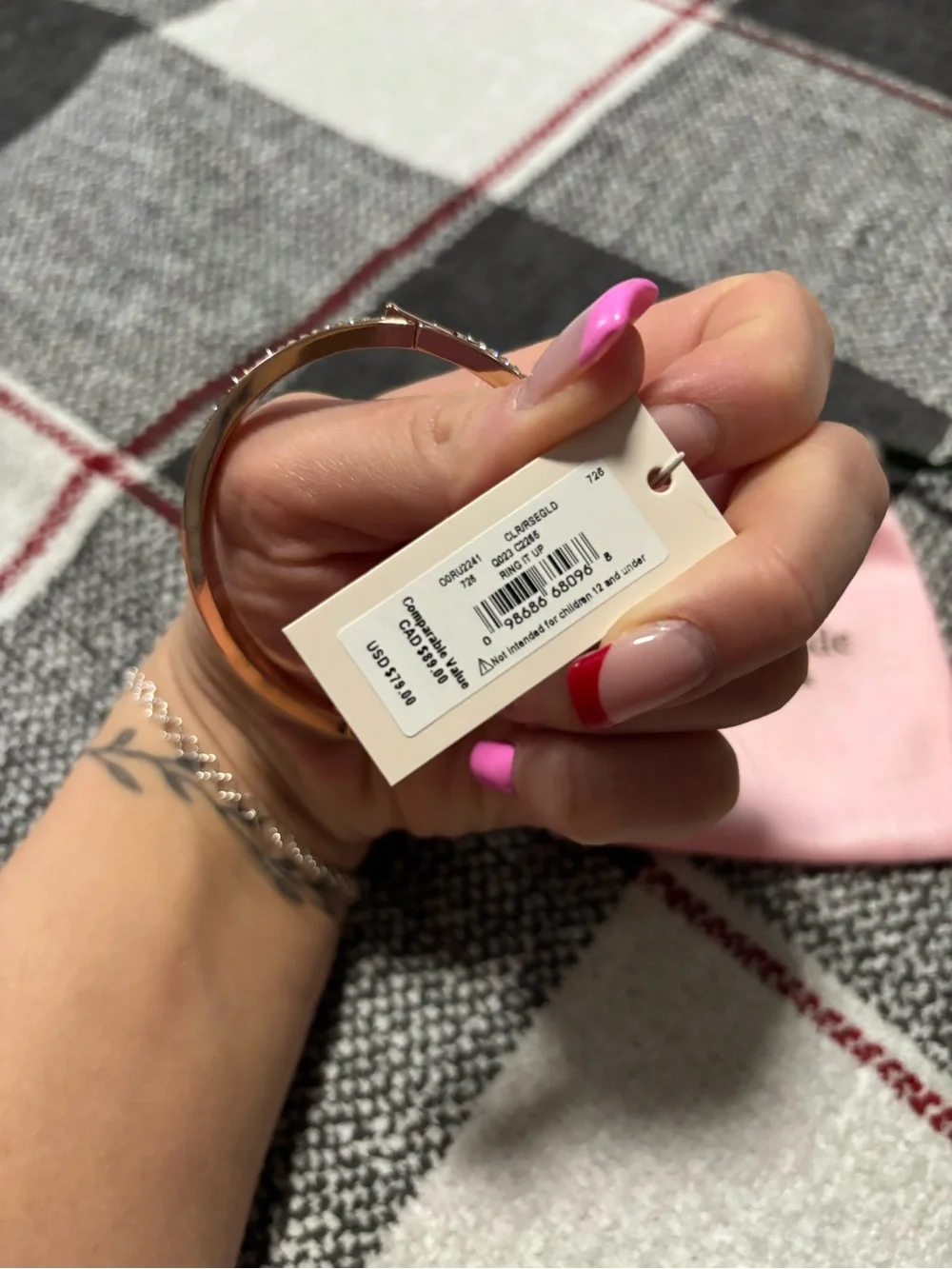 Kate Spade Rose Gold Bangle with Pink Pouch